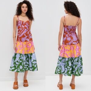 Farm Rio Tropical Swing Mix Cotton Midi Dress Medium NWT Lightweight